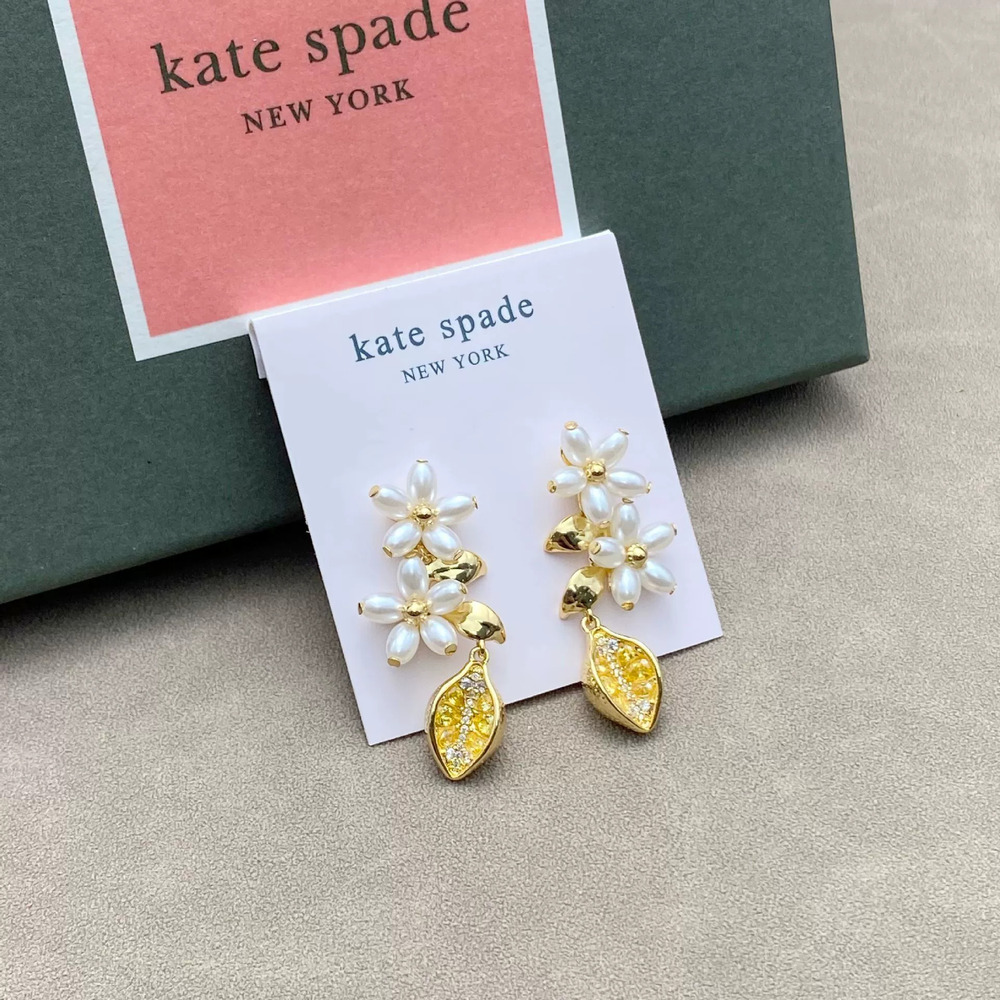 kate spade Zircon Pearl Lemon Leaf Flower Earrings
